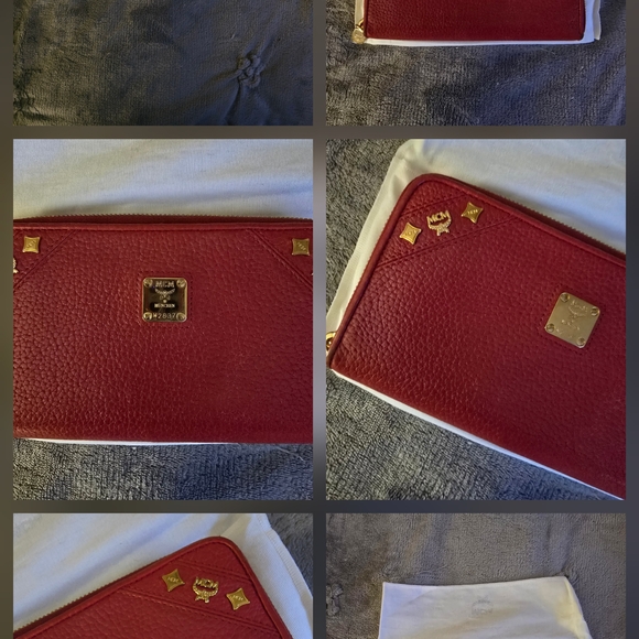 MCM Red Leather Zip-Around Wallet | Gold Hardware | Vintage Authentic - Picture 13 of 14